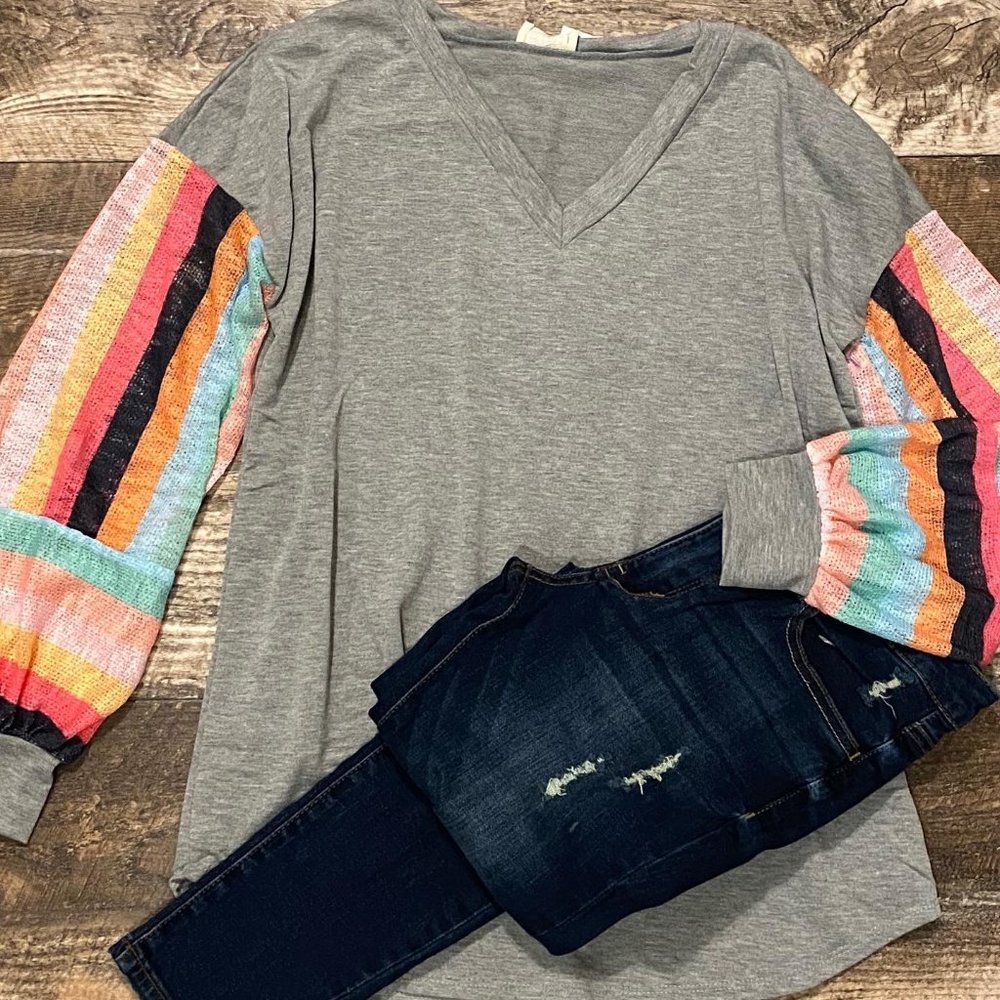 Striped Balloon Sleeved Top